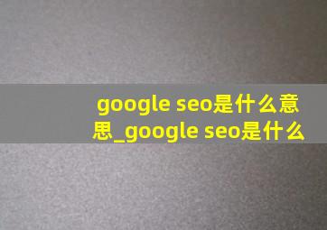 google seo是什么意思_google seo是什么